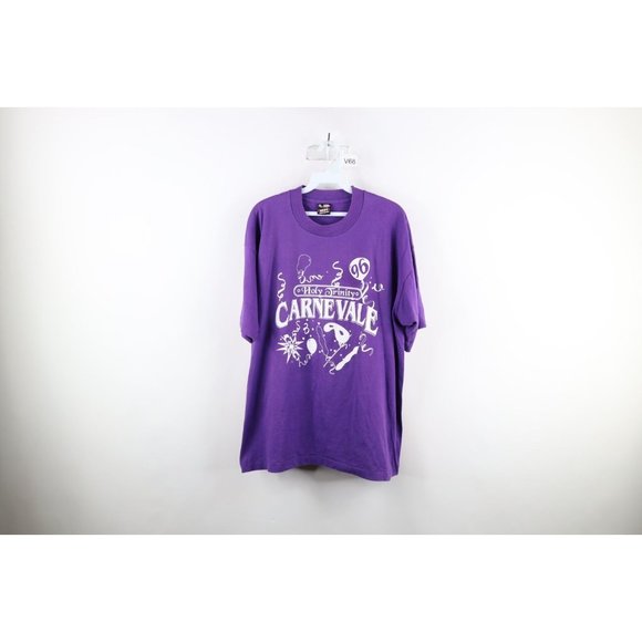 Vintage Other - Vtg 90s Streetwear Mens XL Faded Spell Out Carnevale Party T-Shirt Purple USA